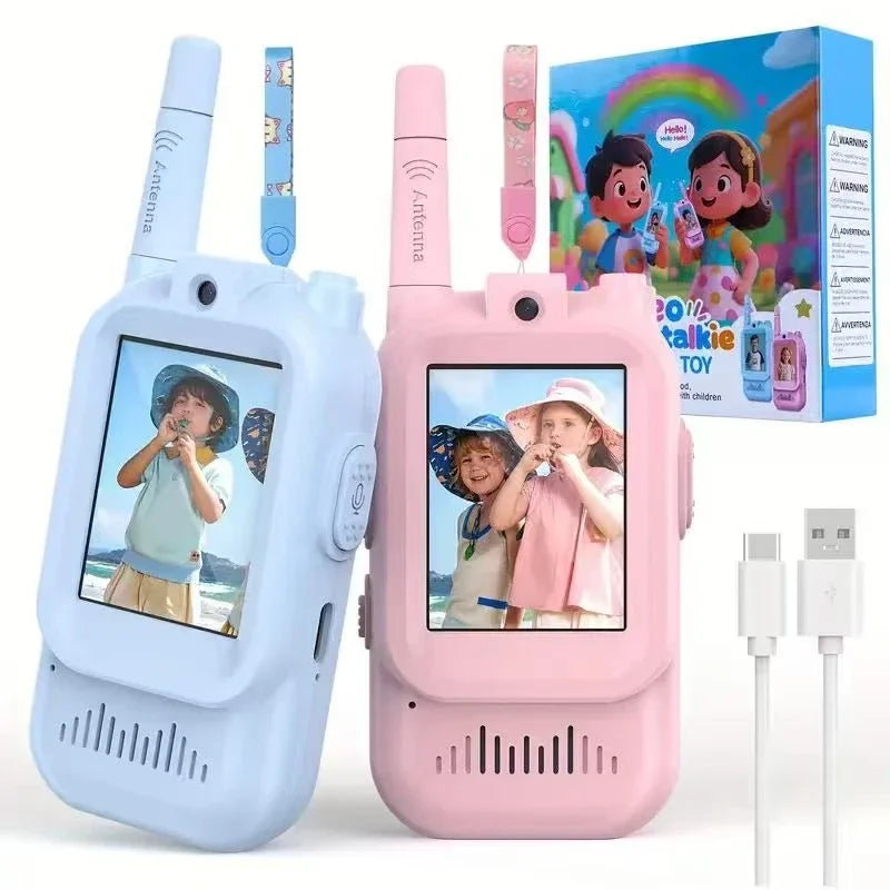 2 Pack Type-C Charge Video Walkie Talkies For Kids Toddler Toys For Indoor Camping Travel Birthday Gfits For Kids Ages 3-12